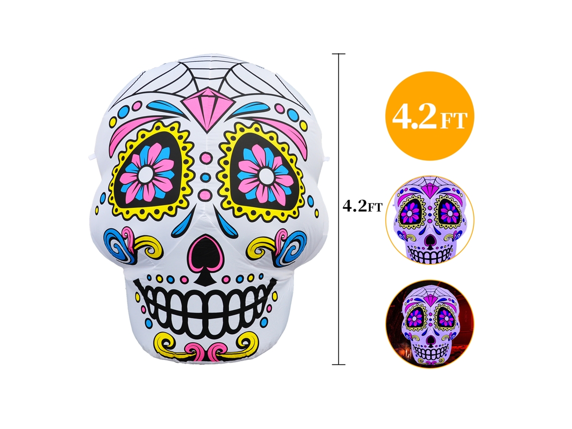 Caveira inflável de Halloween com LED, 1,20m LAXISCREED