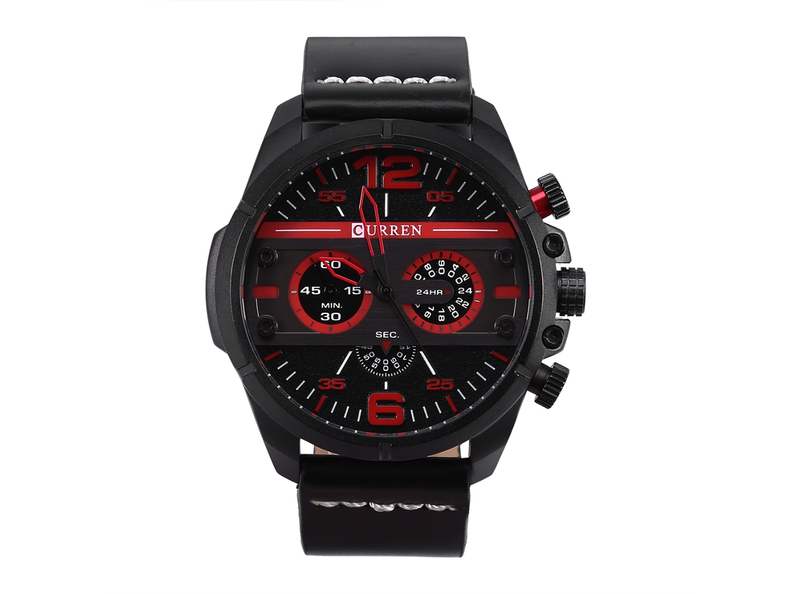 Relógio masculino analógico estilo militar com pulseira de couro PU, resistente à água e com movimento de quartzo.