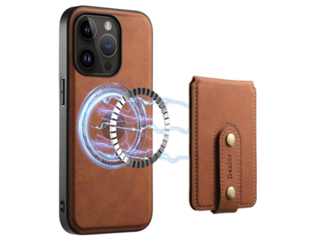 Suporte Casa Para Iphone 14 Pro Denior Pele Sintética Magnética Castanho