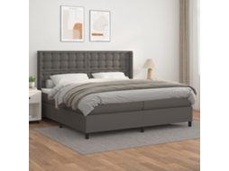Vidaxl Cama Com Molas/colchão 200x200 Cm Couro Artificial Cinzento