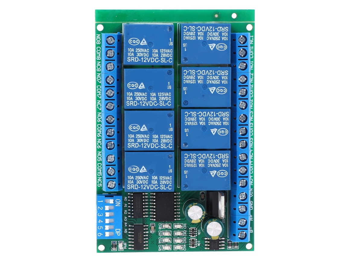 Módulo de Relé Programável 8 Canais RS485 12V DC com Comandos Controle com Marca