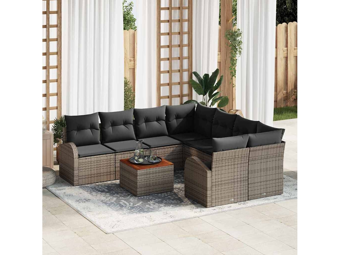 Vidaxl Conjunto De Sofá De Jardim 9 Unid. Cinzeto Vime Pe