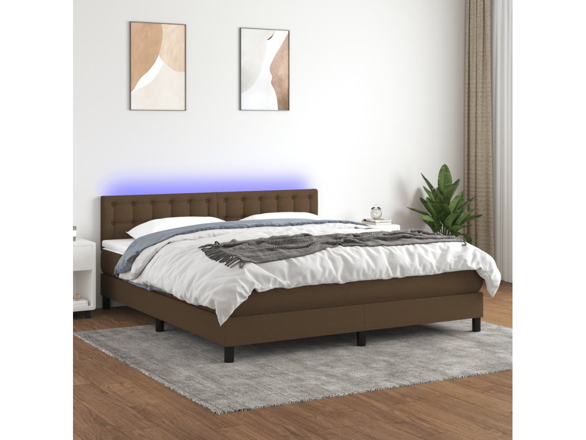 Vidaxl Cama Box Spring C/ Colchão/led 180x200cm Tecido Castanho-escuro