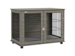 Caixa para Cachorro 2 em 1 Mesa Lateral com Almofada Macia Tampa Removível, Porta Trancável 100 X 60 X 73,5 Cm Cinza Ge