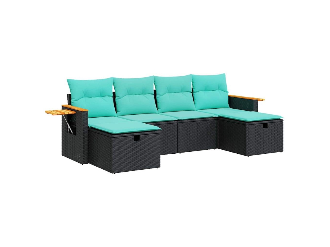 Conjunto Sofás de Jardim 6 Pcs com Almofadões Vime Pe Preto MAISON EXCLUSIVE (6 pcs)