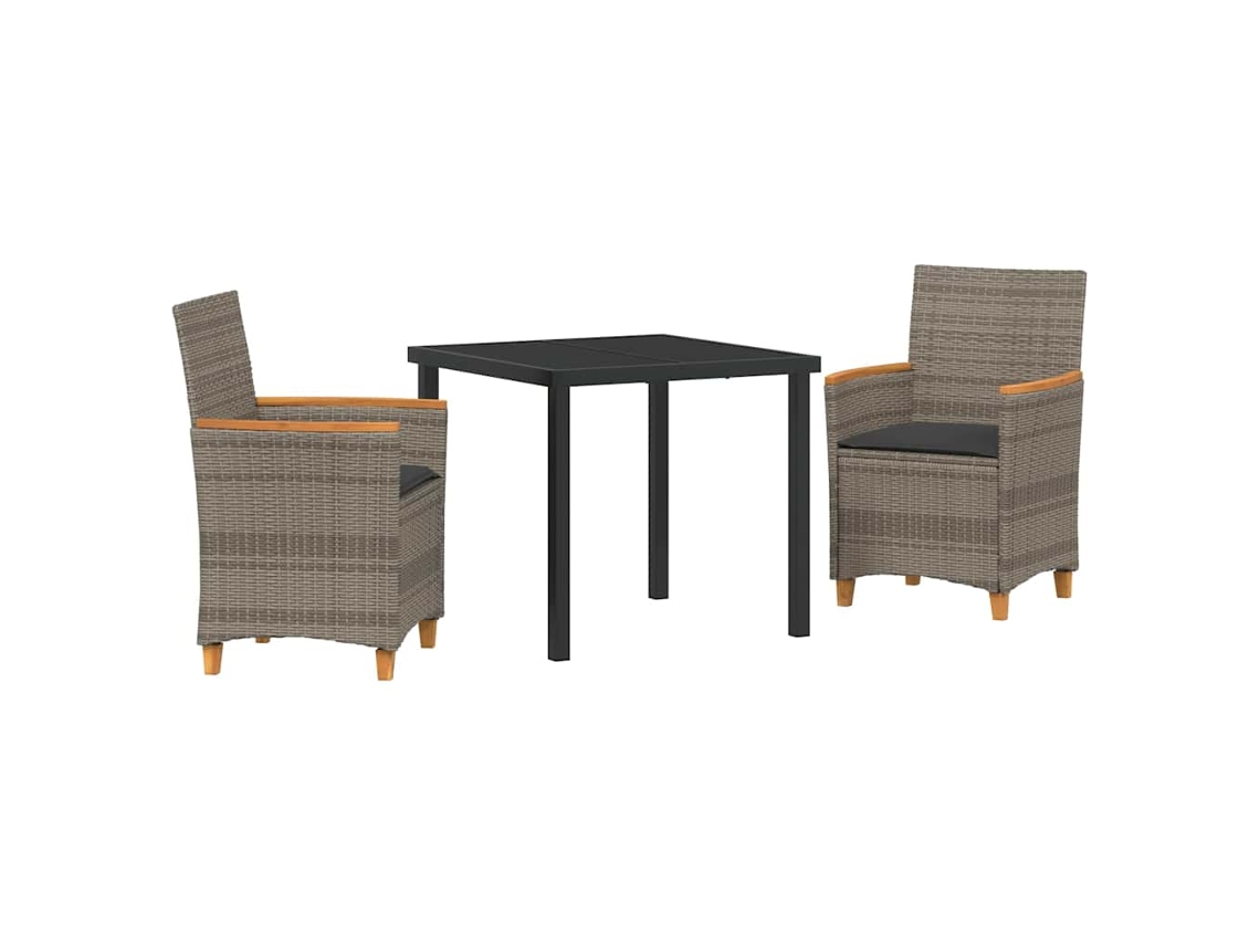 Conjunto de Jantar para Jardim 3 Pcs - Móveis de Jardim para Refeição Cinzeto Vime Pe HARLANV1