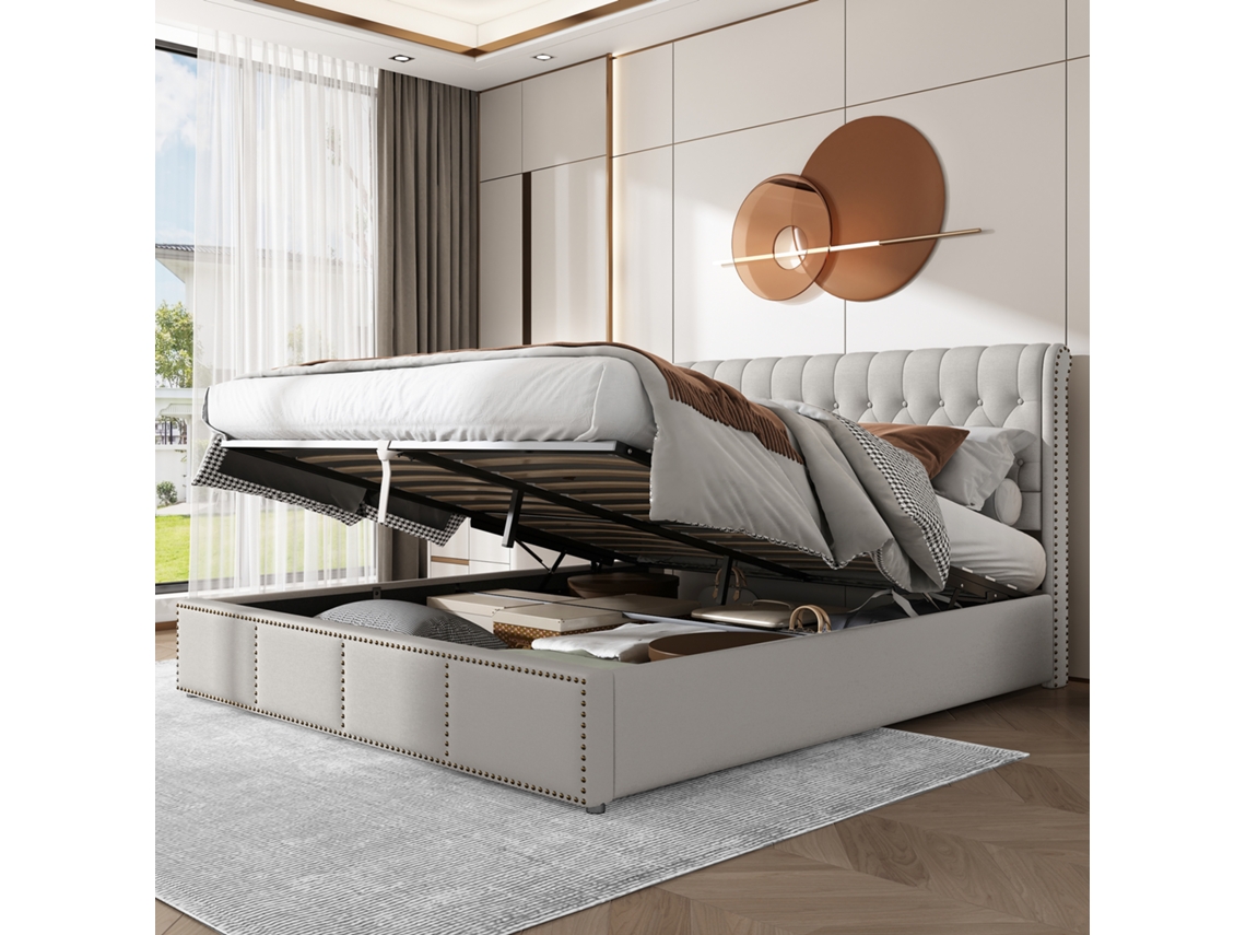 Cama Casal 180x200 Algodão Linho Hidráulica Decorativa