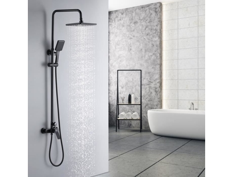 Coluna de Chuveiro AURALUM Black 2 Funções Conjunto de Chuveiro de Latão com Chuveiro Retangular Alto Ajustável 90-120 Cm