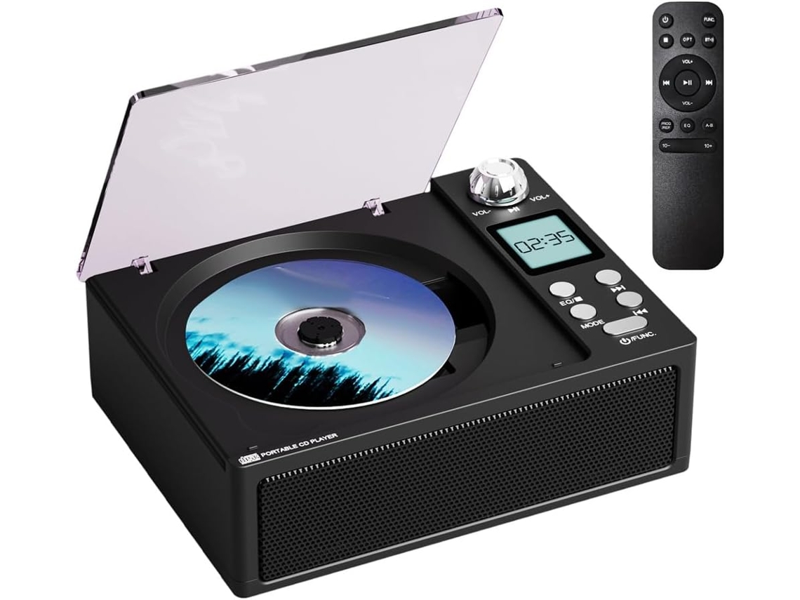 Leitor De Cd Portátil Bluetooth Estilo Retrô Com Alto Falantes, Qualidade De Som Hifi, Compatível Com Usb Tf Fm, Preto