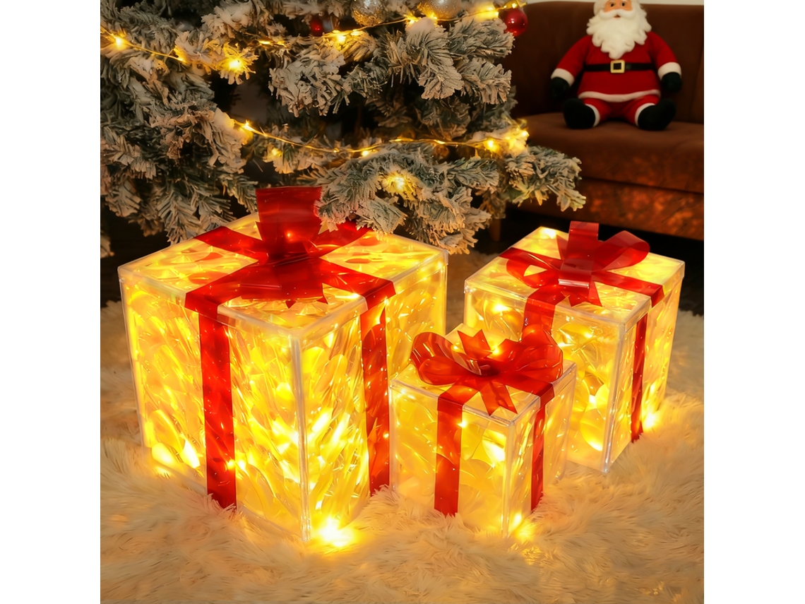 Nettlife Pack 3 Caixas De Natal Iluminadas Led, 8 Modos De Luz, Impermeável Ip44 Exterior E Interior, Enfeite Festivo Para Árvore De Natal E Varanda