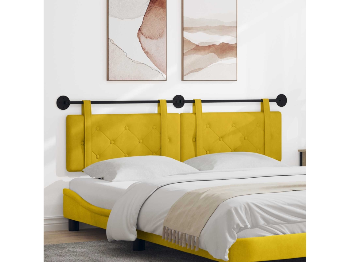 Vidaxl Cabeceira Suspensa Amarelo Veludo