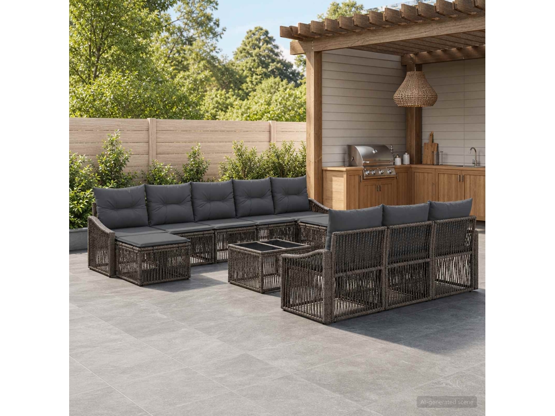 Vidaxl Conjunto De Sofá De Jardim 11 Pcs Cinzento Vime Pe