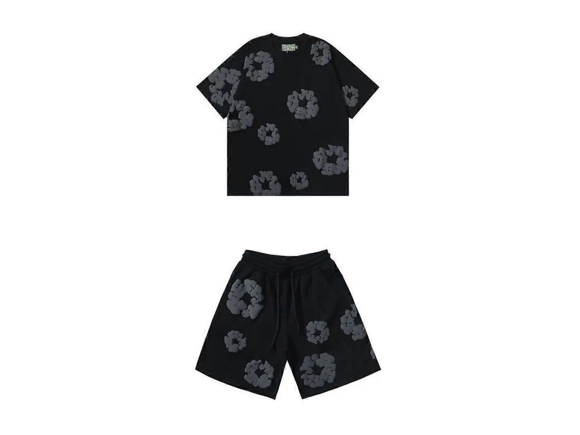 Camiseta Masculina De Verão Tecido Não Tecido Estampado Manga Curta Poliéster Made In China Conjunto Preto Cinza