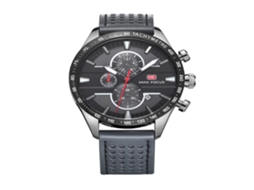 Reloj De Pulsera Para Hombre Redondo Analógico De Cuarzo Con Correa De Cuero Mini Focus (negro Plata)
