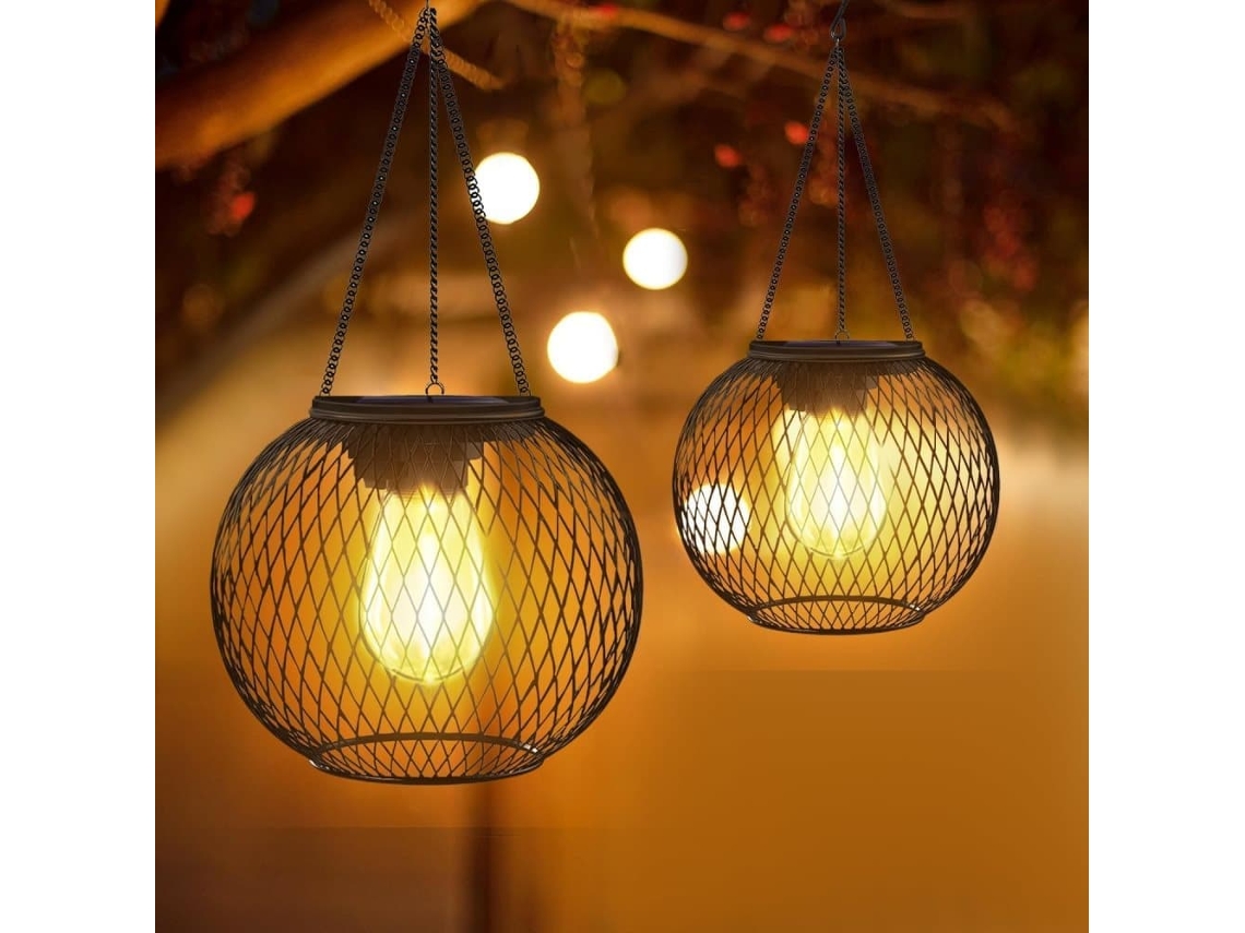 Conjunto de 2 Luzes Solares para Exterior, Led Suspensas em Metal para Jardim e Pátio Tf Tf Preto AQUAFORGE