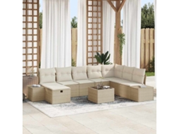Vidaxl Conjunto De Sofá De Jardim 9 Unid. Bege Vime Pe