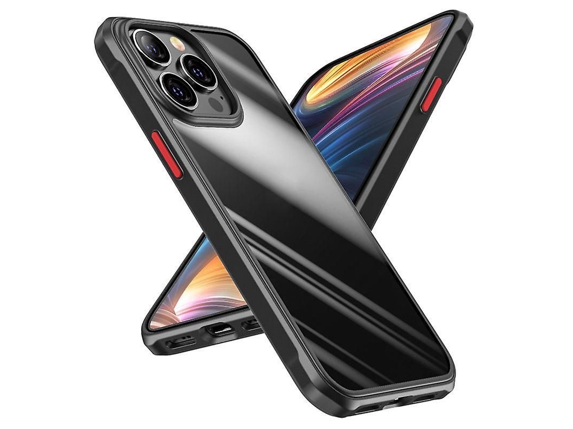 Capa Transparente de Acrílico Compatível com Iphone 14 Pro Preto com Airbag e Proteção Antichoque