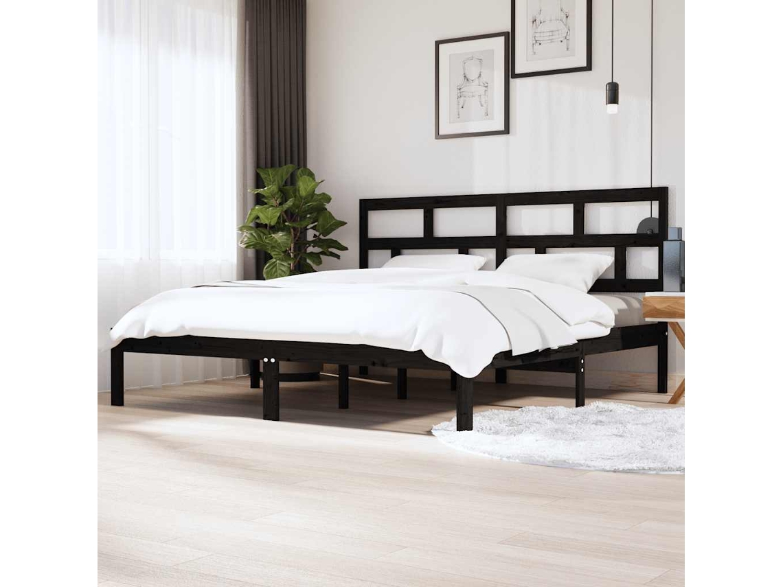 Vidaxl Estrutura De Cama 200x200 Cm Pinho Maciço Preto