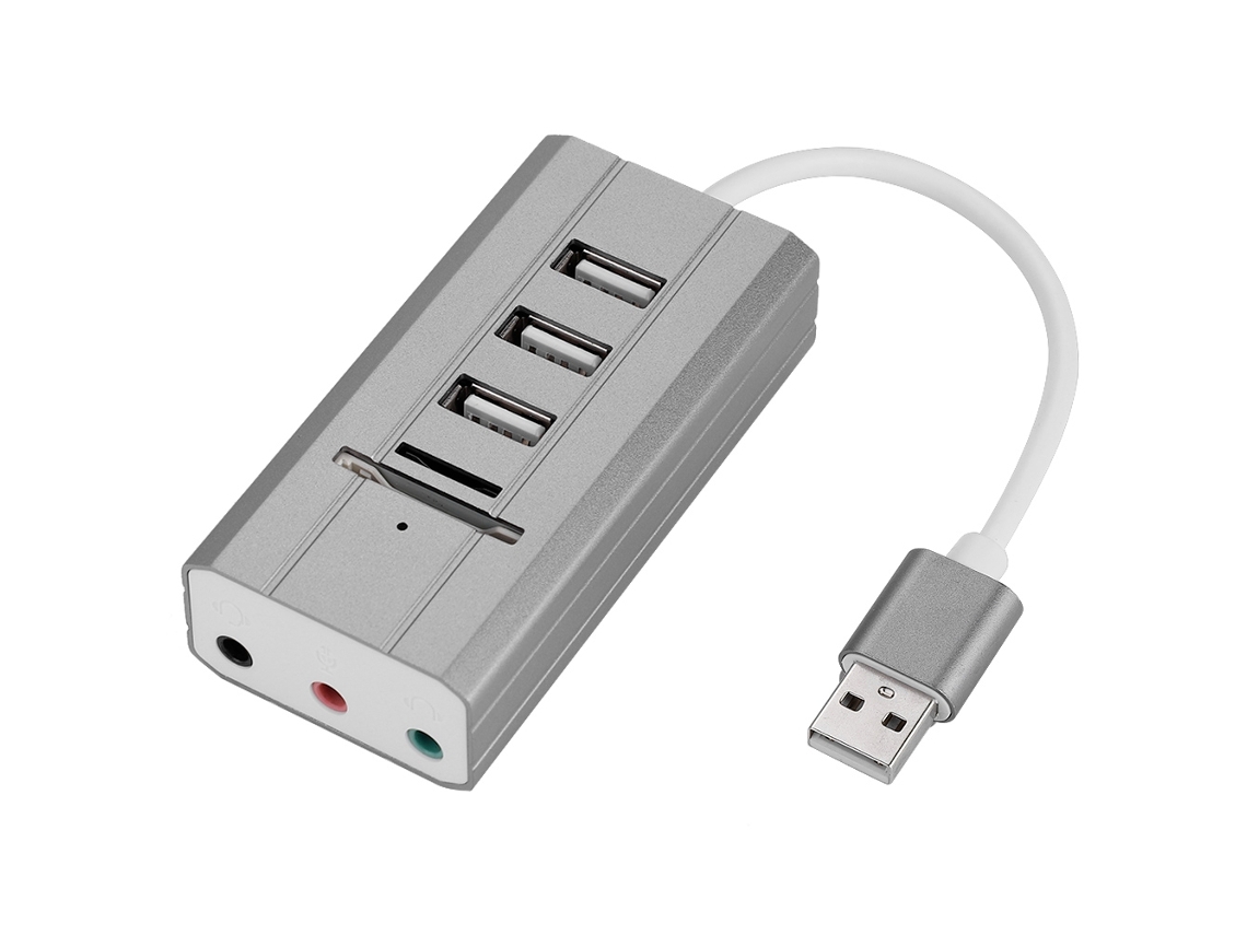 Cartão De Som Usb Externo All In One Hub Leitor De Cartões Adaptador Interface De Áudio Cinza