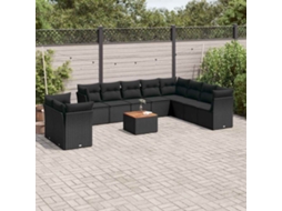 Vidaxl 11 Pcs Conjunto Sofás De Jardim C/ Almofadões Vime Pe Preto