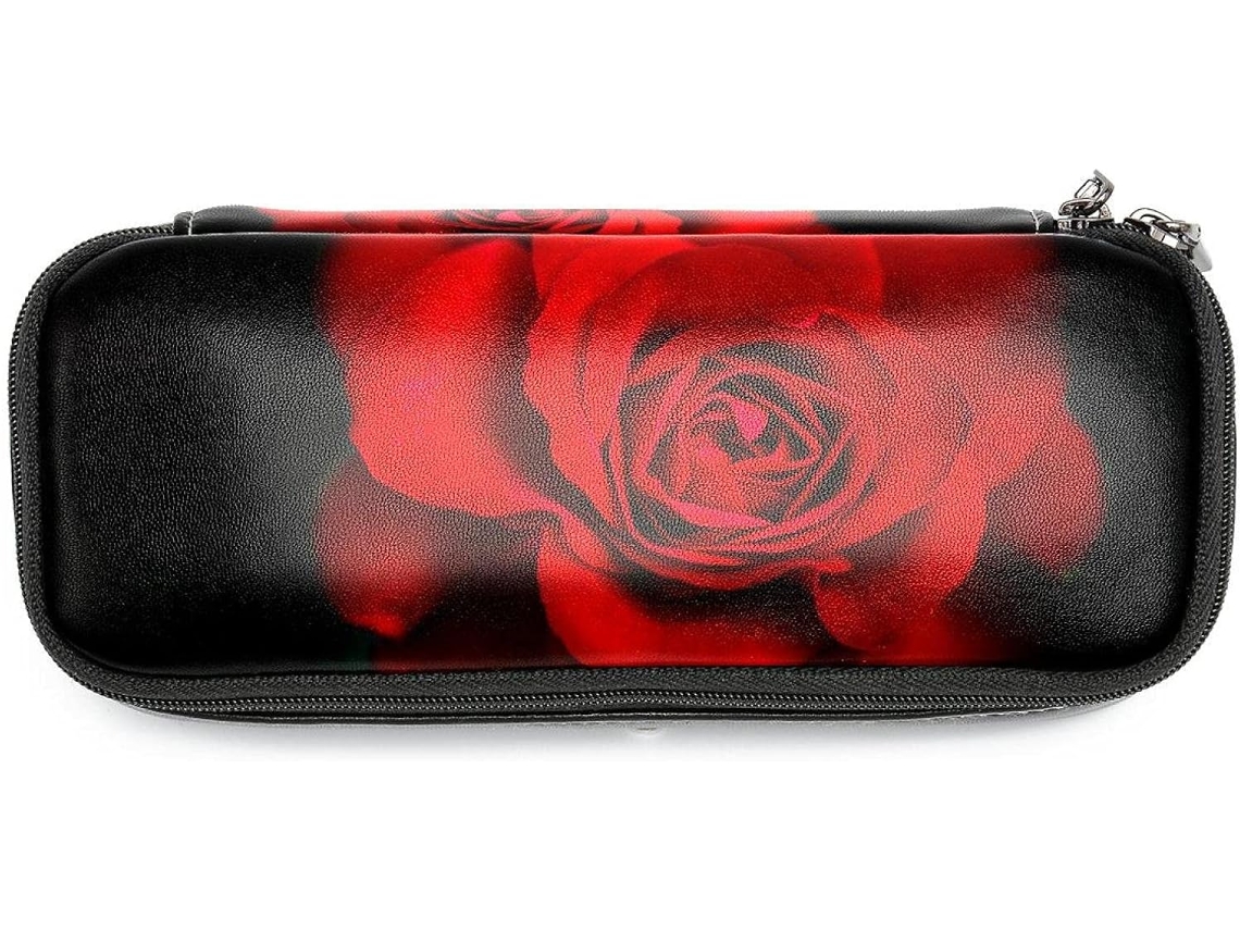 Estojo grande com estampa de rosas vermelhas, organizador de maquiagem, ideal para escola, mesa, adultos e meninas.