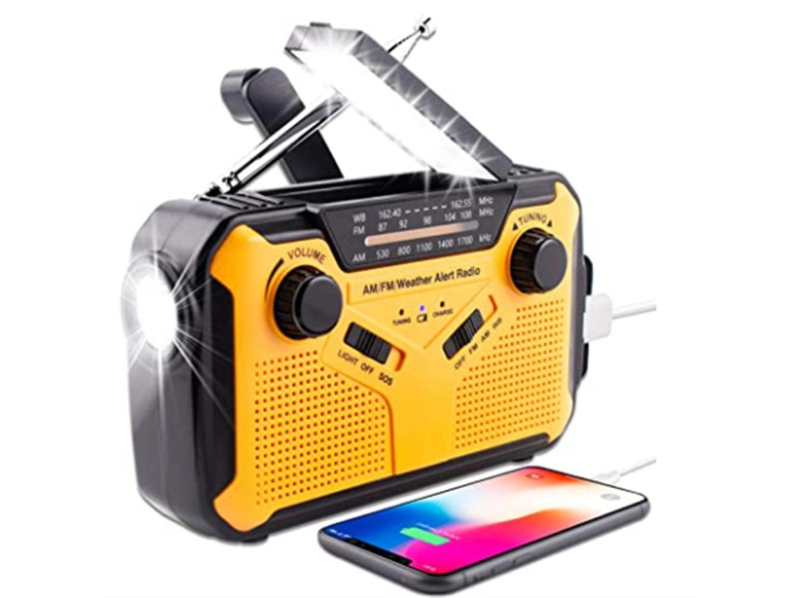 Rádio de Emergência Solar Primerox portátil com Manivela Geração de Energia Lanterna Led S/MARCA