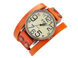 Relógio de quartzo unissex com pulseira vintage em couro PU CCQ (laranja)