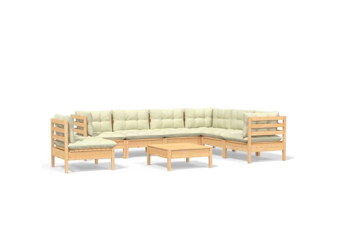 Conjunto de 8 Lounge Jardim com Almofadões Creme Pinho Maciço MAISON EXCLUSIVE