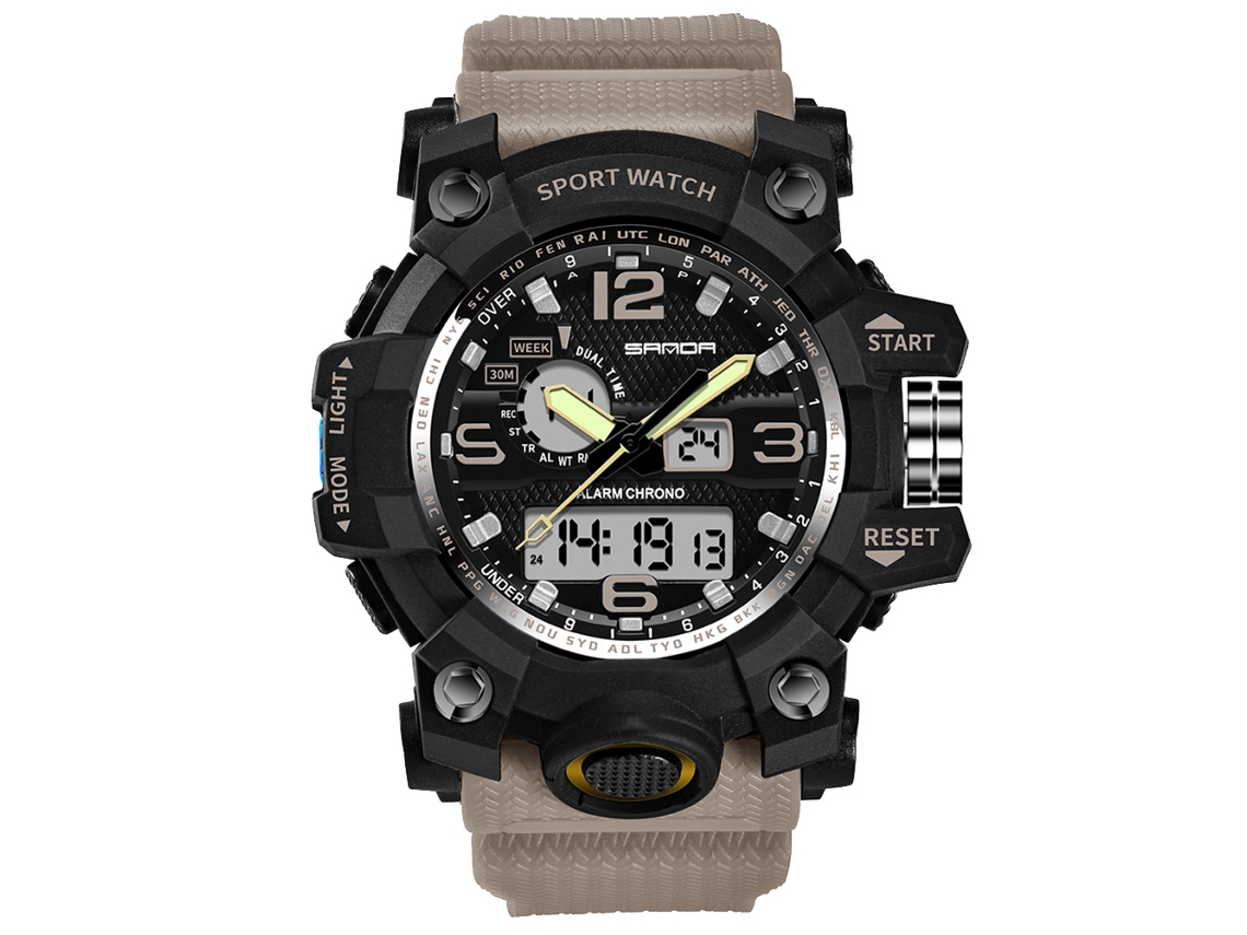Relógio Eletrônico Multifuncional Sanda Resistente À Água Display Dual Esportivo (khaki)