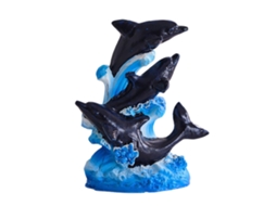 Ornamento Pequeno 3 Golfinhos Resina Marinha Preto