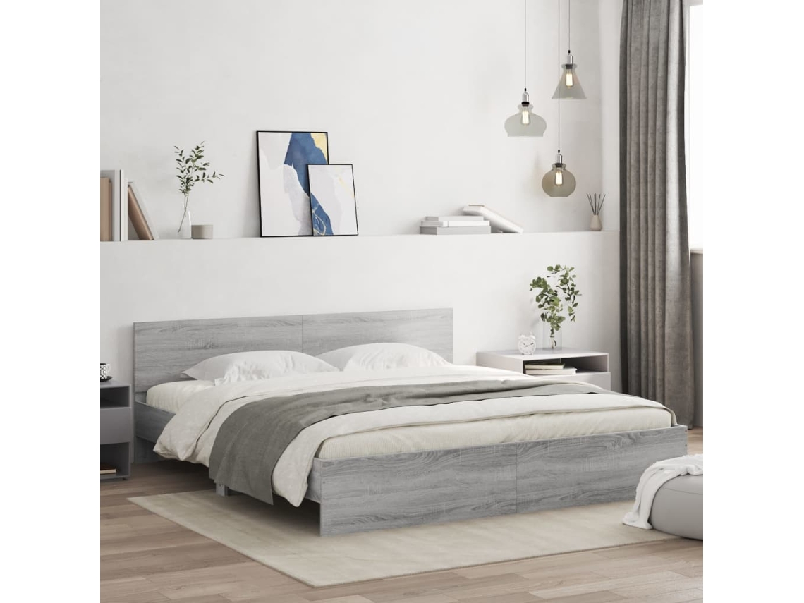 Vidaxl Estrutura De Cama Com Cabeceira 200x200 Cm Cinzento Sonoma