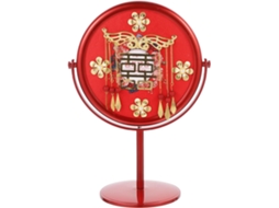 Espelho De Maquiagem Vermelho Em Estilo Chinês Com Padrão Duplo ''hi'', Design Delicado.
