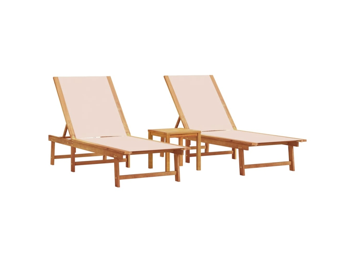 Conjunto de Espreguiçadeiras com Mesa 2 Peças Acácia Maciça e Textilene Creme MAISON EXCLUSIVE