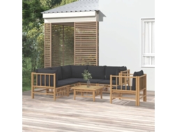 Vidaxl 7pcs Conj. Lounge De Jardim Bambu C/ Almofadões Cinzento-escuro
