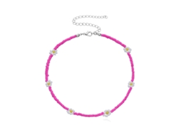 Collar de Contas com Flores Coloridas Ajustável Cute Mulher Rose Red One Size