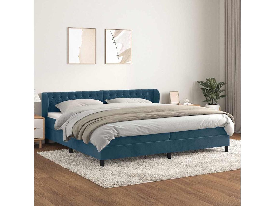 Vidaxl Cama Com Molas/colchão 200x200 Cm Veludo Azul-escuro