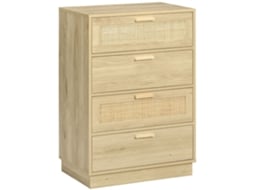 Cómoda com 4 Gavetas Melamina de Madeira e Vime Cor Cor de Madeira Natural 60x38x88,5 cm Homcom