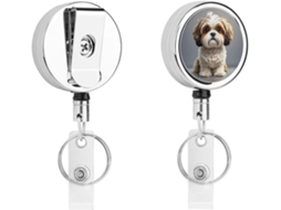 Porta Crachá Shih Tzu Com Clipe Retrátil De Metal, Portátil, Em Nylon, Com Cordão De Aço Inoxidável E Chaveiro De 67