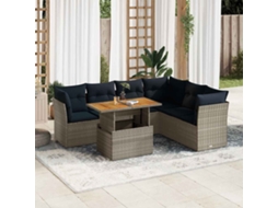 Vidaxl 7 Pcs Conjunto Sofás P/ Jardim C/ Almofadões Vime Pe Cinzento