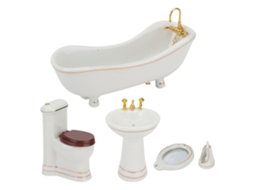 Conjunto De Banheiro Para Casa De Bonecas 1:12 Móveis Miniatura Porcelana Acessórios