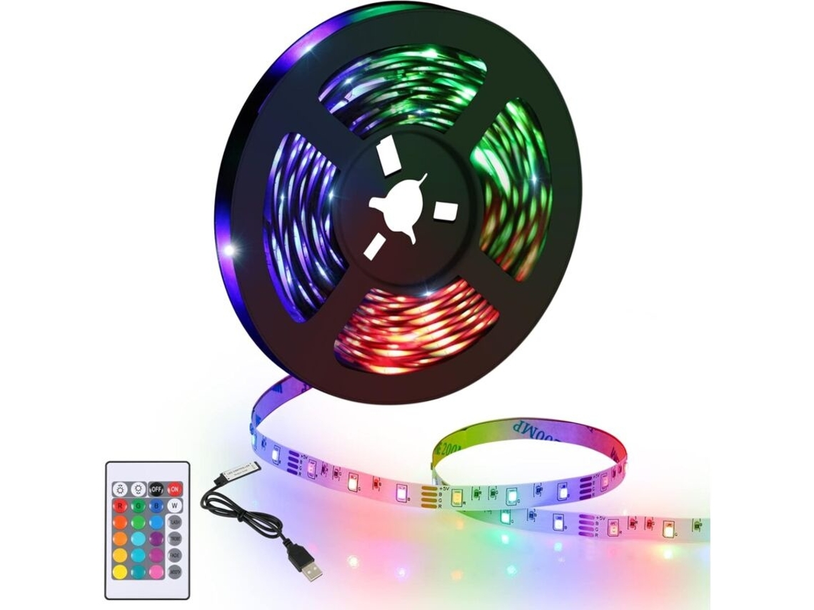 Fita Led Rgb 5 M Controlo Por App Com Comando Autoadesiva Flexível Para Tv E Quarto - Lurelia