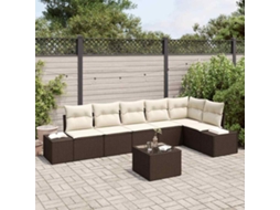 Vidaxl Conjunto De Sofá De Jardim 7 Unid. Marrom E Creme Vime Pe