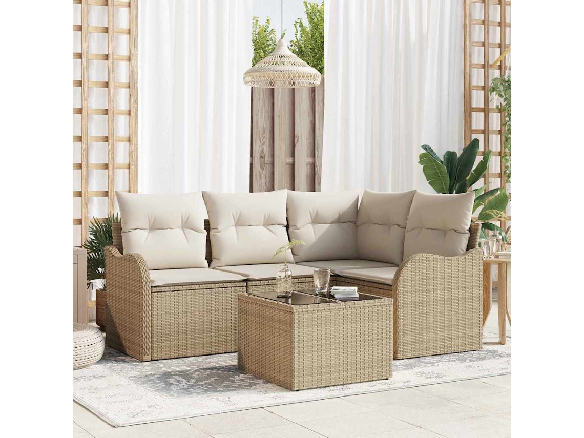 Vidaxl Conjunto De Sofá De Jardim 5 Unid. Bege Vime Pe