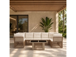 Vidaxl Conjunto De Sofá De Jardim 8 Unid. Bege Vime Pe