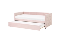 Cama Compacta Em Veludo Capitoné Beliani Chavonne De Veludo Rosa 90x200
