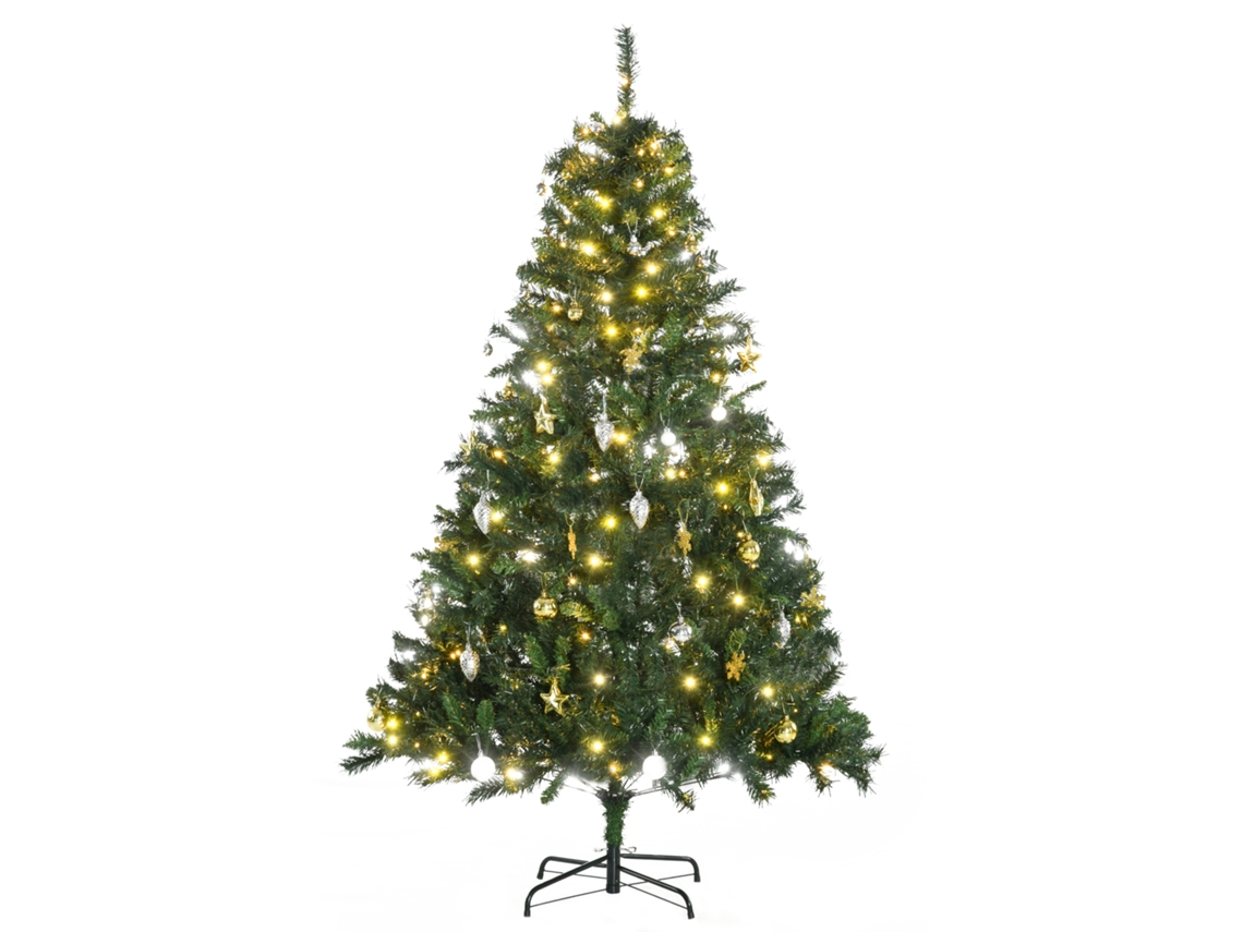 Árvore De Natal Artificial Com 745 Ramos 200 Luzes Led Com Cor Branco Quente Suporte E Decorações Incluídas Ø112x180cm Verde