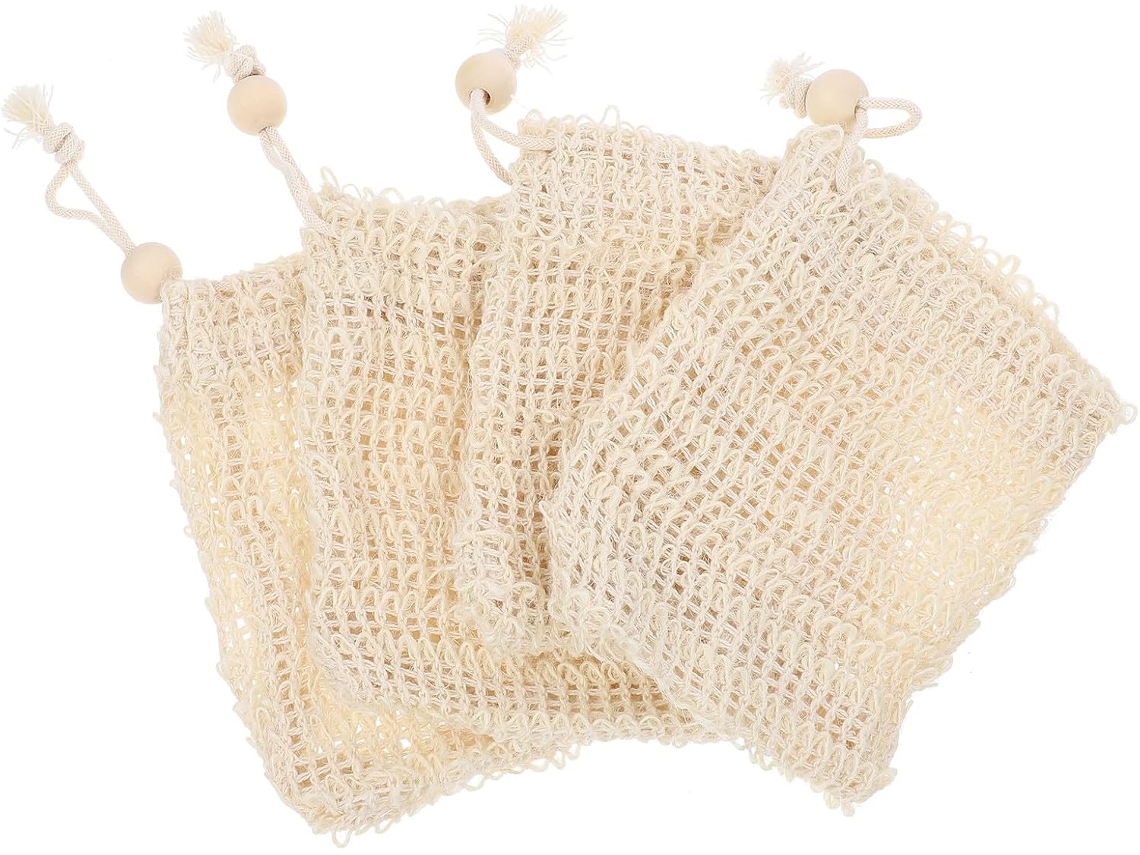 Sacos esfoliantes Sabonete, secagem rápida, conjunto de 4 unidades, algodão e linho.