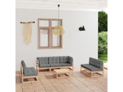 Vidaxl 8 Pcs Conjunto Lounge De Jardim Com Almofadões Pinho Maciço