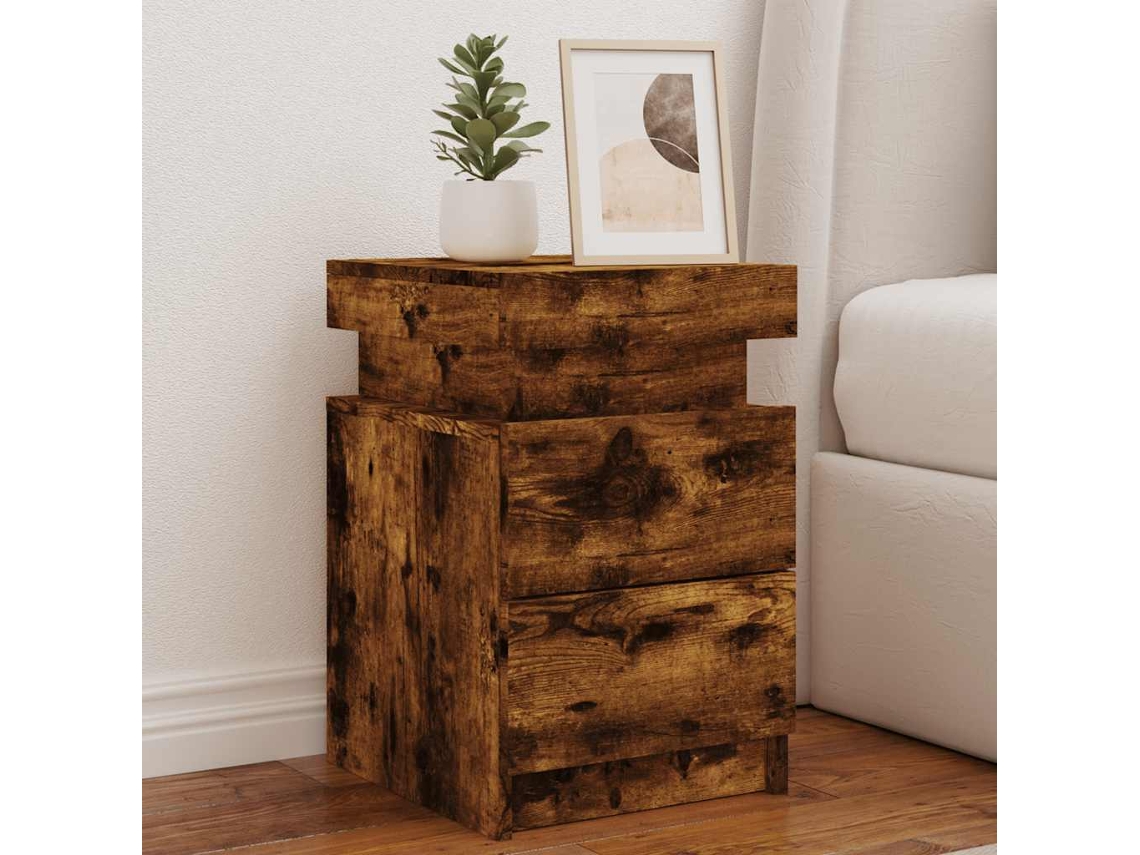 Vidaxl Mesa De Cabeceira Com Luzes Led 35x39x55 Cm Carvalho Fumado