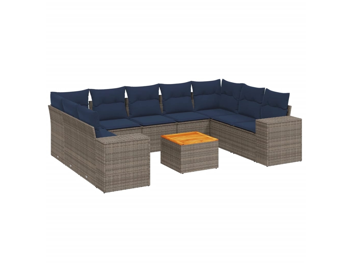 Conjunto de Sofá de Jardim, 10 Peças, Almofadas, Rattan Cinza MAISON EXCLUSIVE